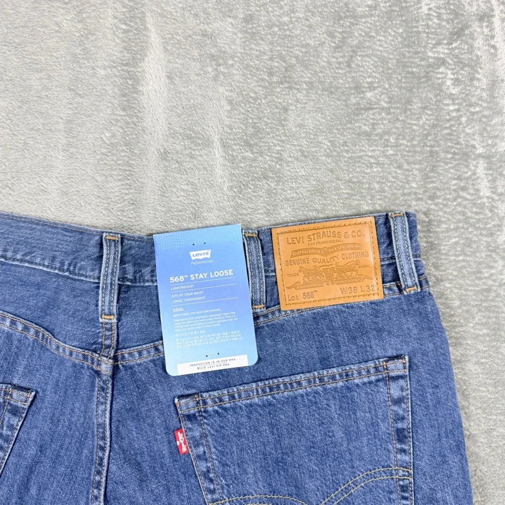 Levis Mens 38x32 568 Stay Loose Jeans Blue Denim Premium Lightweight